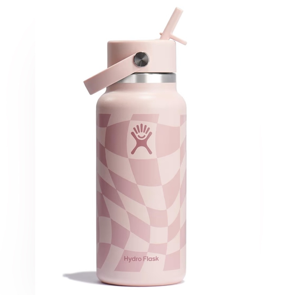 Hydro Flask 32 OZ limited edition wide flex straw Light Pink Checkered scratches